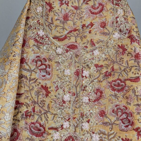 Hand Embroidered Suit Fabrics - Printed Chanderi - CP0101