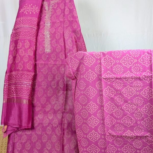 Hand Embroidered Suit Fabrics - Printed Maheshwari - MP0107