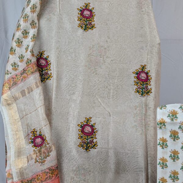 Hand Embroidered Suit Fabrics - Printed Maheshwari - MP0113