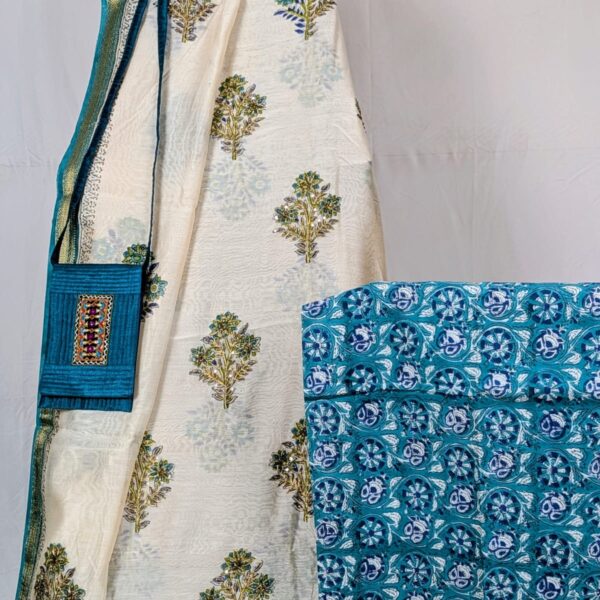 Hand Embroidered Suit Fabrics - Printed Maheshwari - MP0125